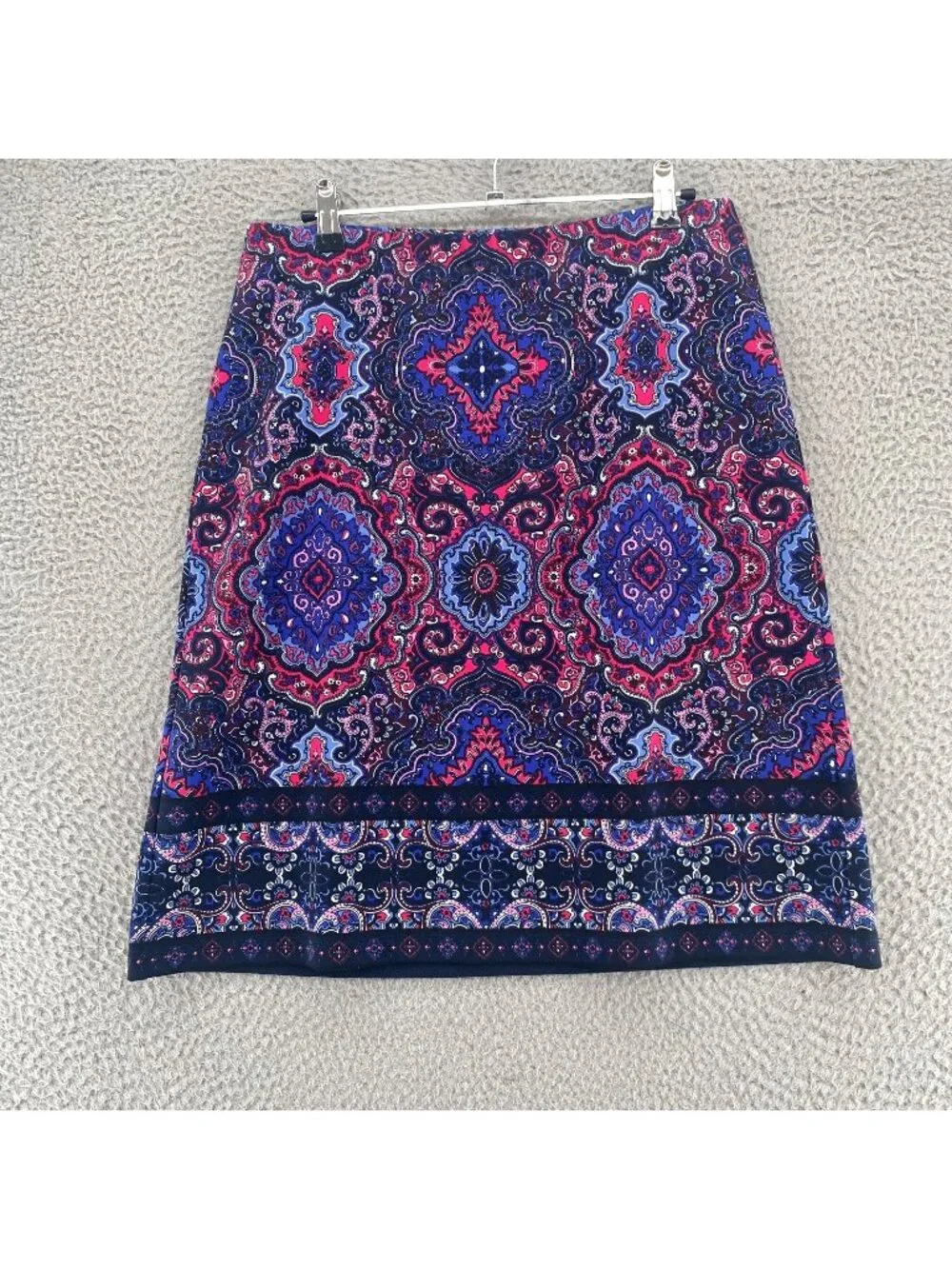 Talbots Skirt Womens Small Navy Pink Multi Floral Batik A Line Mini Stretch Knit